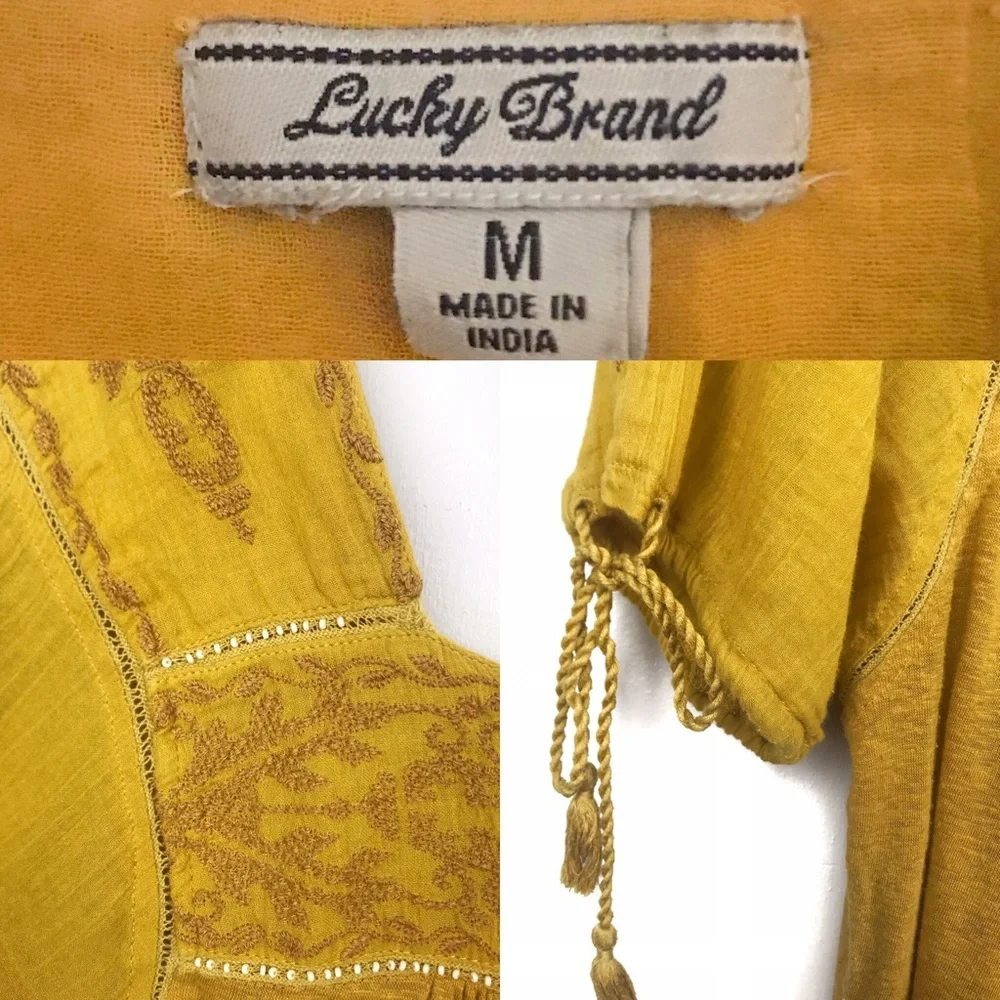 Lucky Brand | Mustard Embroidered Peasant Top M